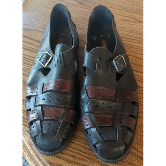 Giorgio Brutini Black Brown Leather Men\'s Huarache Sandals Side Buckle Shoes 13M